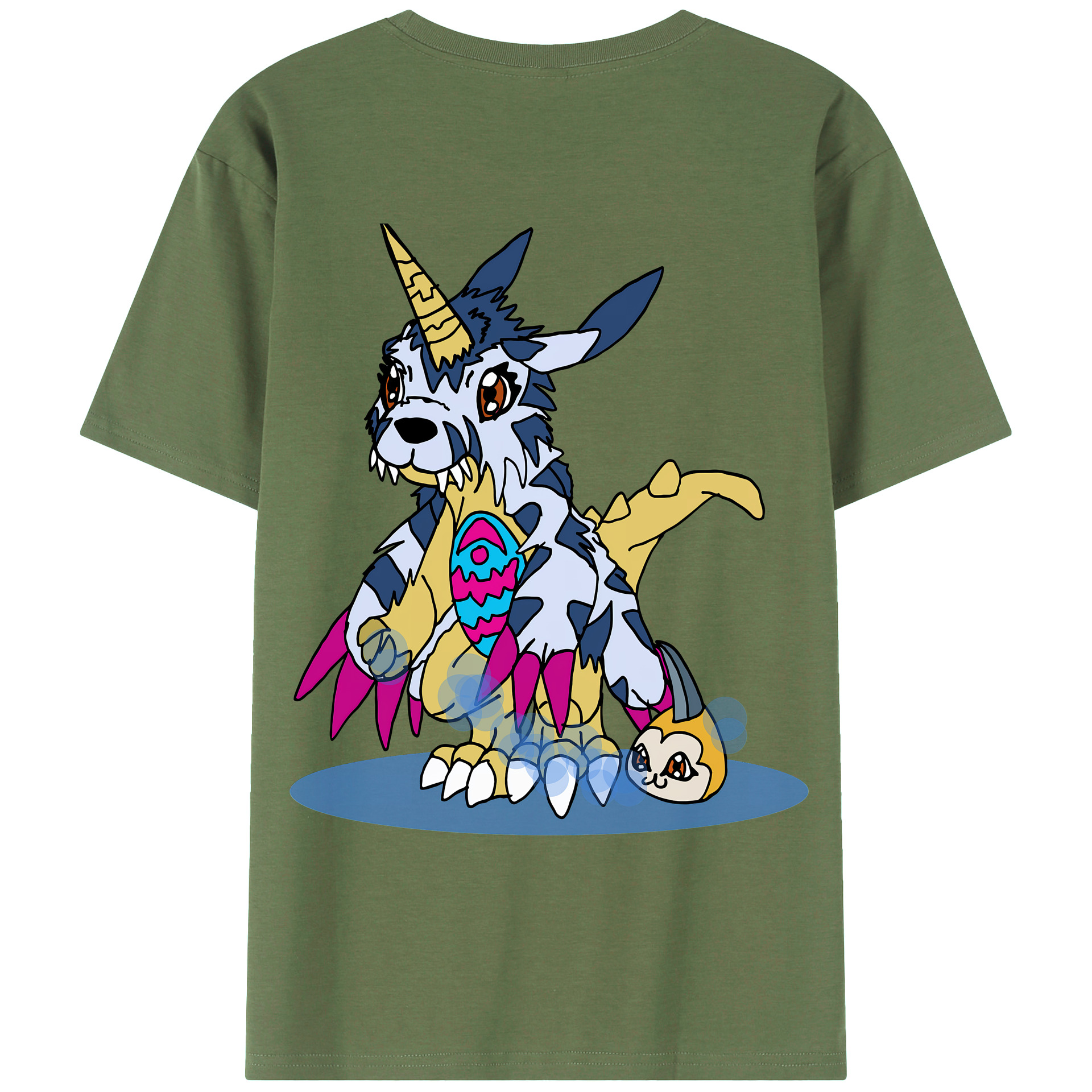 （画像用） Digimon デジタルモンスター/デジモン 綿100％ メンズ半袖Tシャツ（バックプリント） 通気性